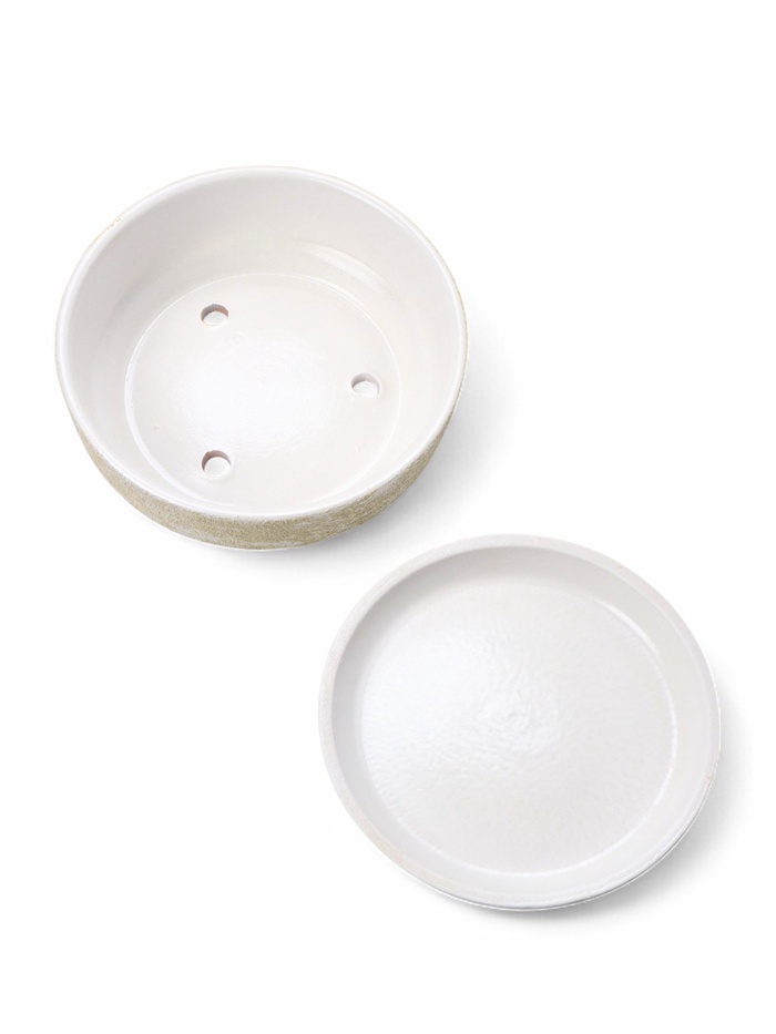 Горшок - бонсайница «Нави», для кактусов и суккулентов, 600 мл, d=15 см, h=5.5 см, керамика, с поддоном, белый