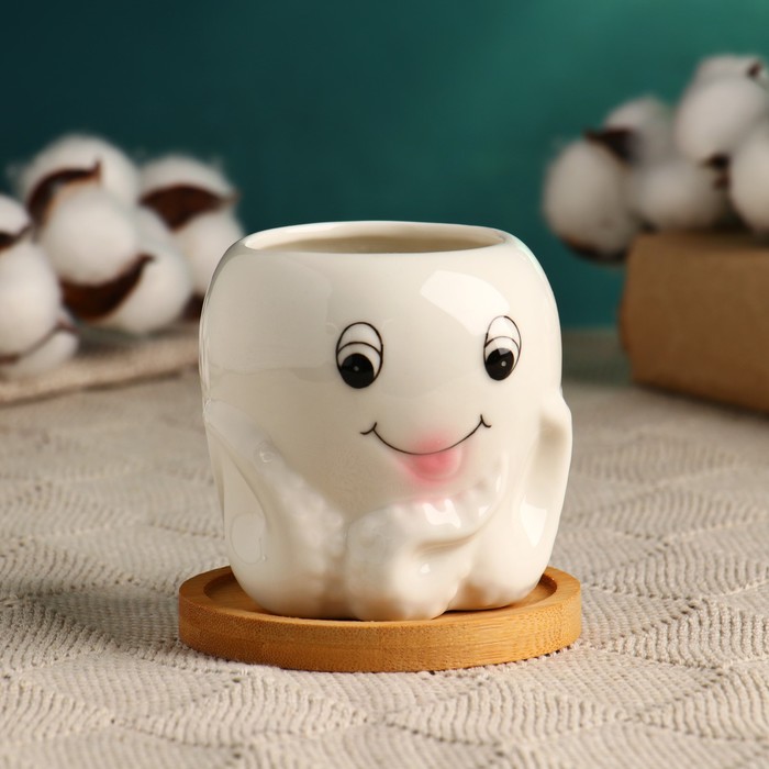 Горшок для цветов «Осьминожка» керамический, 200 мл, 8×8×7.5 см, белый