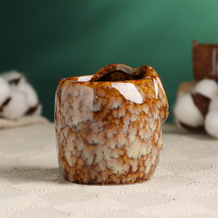 Горшок для цветов «Совенок» керамический, 200 мл, 8×7×8 см, бежевый