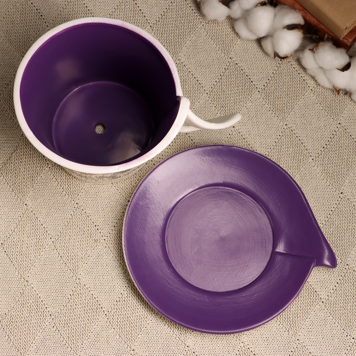 Горшок для цветов «Вильда», 800 мл, 16×12×11 см, керамика, с поддоном, белый, фиолетовый