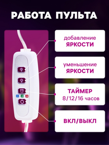 Фитосветильник для растений, светодиодный, 2 Вт, 90 мм, IP20, 5 В, USB, в горшок, 1 круг, мультиспектральный