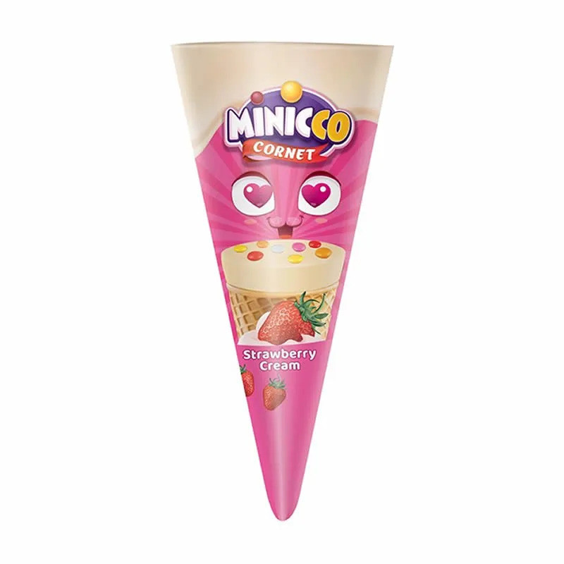 Minicco Cornet Strawberry - Вафельный рожок с белым шоколадом и клубничным кремом 25гр