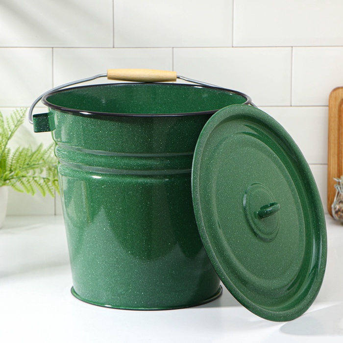УЦЕНКА Ведро, 12 л, с крышкой, зелёное с зерном