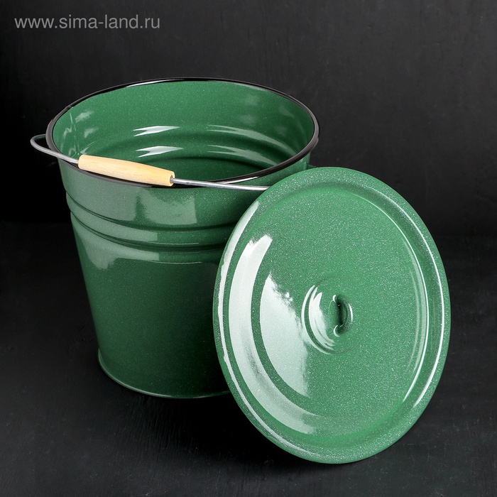 УЦЕНКА Ведро 12 л с крышкой зелёный с зерном