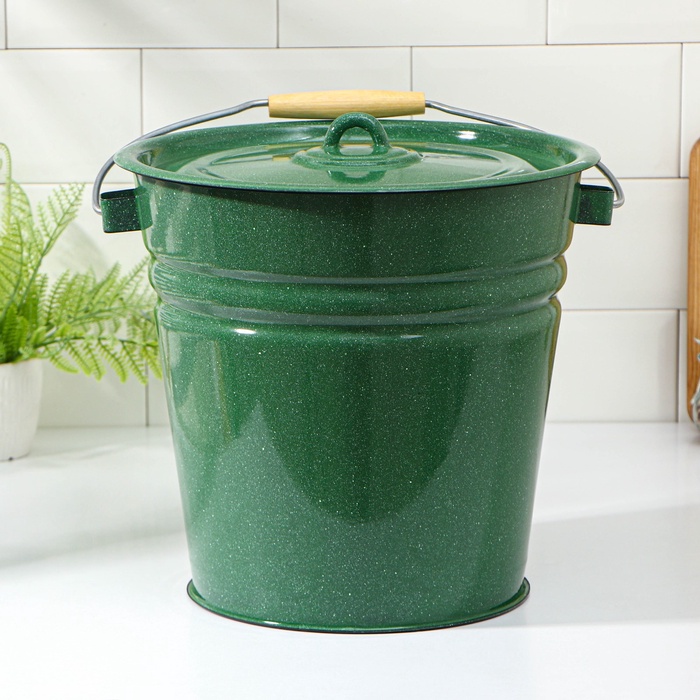 УЦЕНКА Ведро 12 л с крышкой зелёный с зерном
