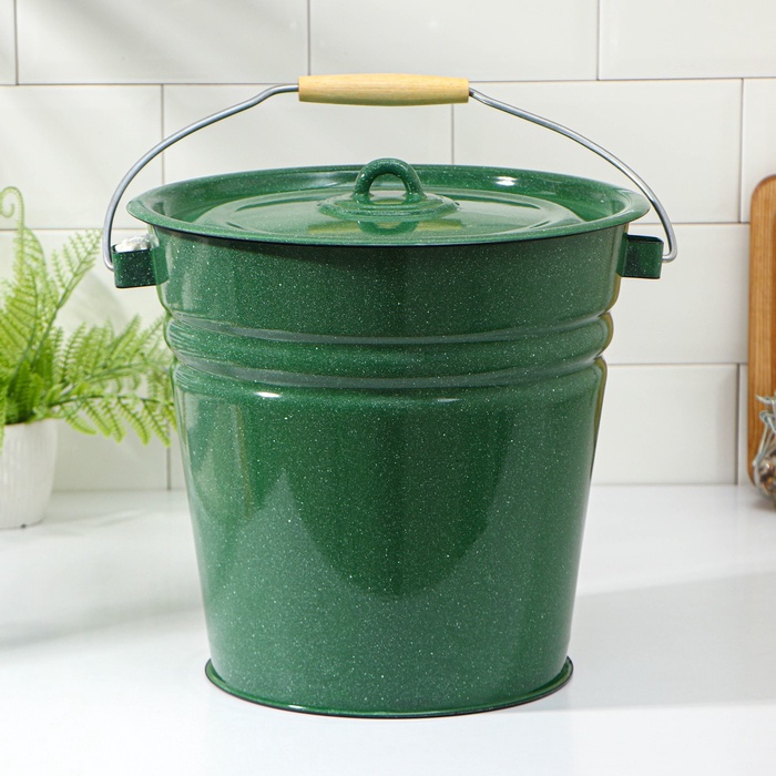 УЦЕНКА Ведро, 12 л, с крышкой, зелёное с зерном