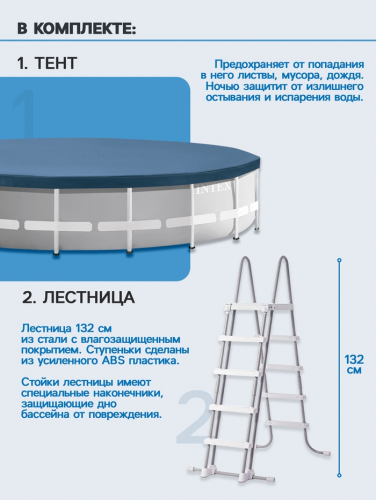 УЦЕНКА Бассейн каркасный INTEX Prism Frame 26756NP, 610×132 см, фильтр-насос, лестница, тент, подстилка, круглый