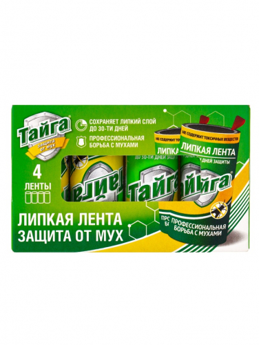Липкая лента от мух «Тайга», 4 шт., в коробочке