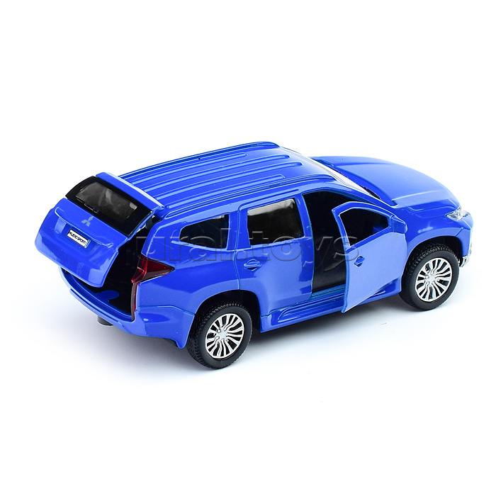 Машина металл Mitsubishi pajero sport 12 см, (двери, баг, инер,) синий