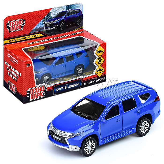 Машина металл Mitsubishi pajero sport 12 см, (двери, баг, инер,) синий