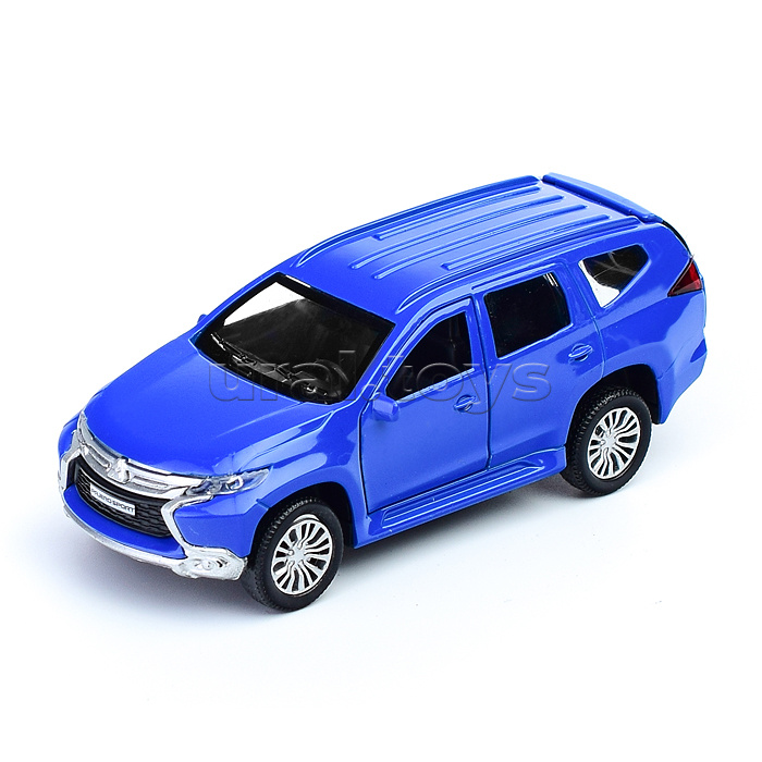 Машина металл Mitsubishi pajero sport 12 см, (двери, баг, инер,) синий