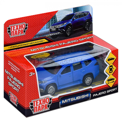 Машина металл Mitsubishi pajero sport 12 см, (двери, баг, инер,) синий
