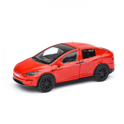 Машина металл Tesla model X Plaid 12 см, (откр., двери, красн, ) в коробке