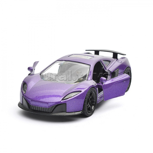 Фиолетовая спортивная инерционная машинка со спойлером, die-cast, 1:32, открывающиеся двери