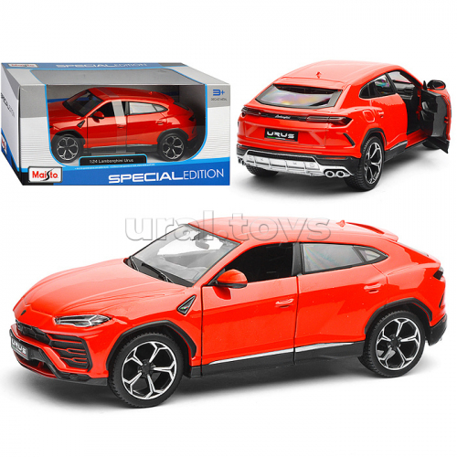 Машинка die-cast Lamborghini Urus, 1:25, красная, открывающиеся двери.