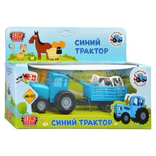 Машина металл Синий траторс телегой 7,5 см, (синий) блистер