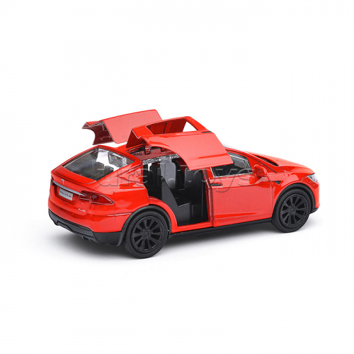 Машина металл Tesla model X Plaid 12 см, (откр., двери, красн, ) в коробке