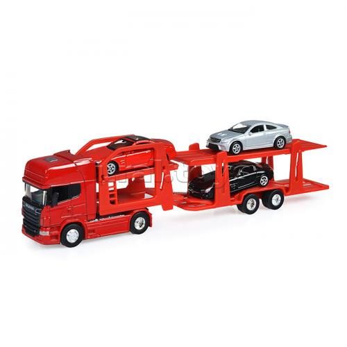 Набор 1:64, Грузовик Scania V8 R730 с тремя легковыми машинками