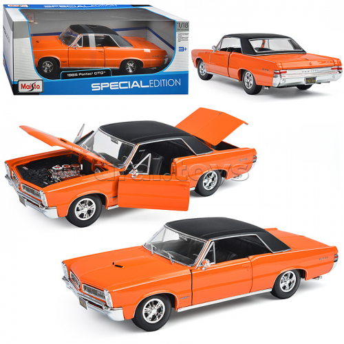 Машинка die-cast  1965 Pontiac GTO, 1:18, оранжевая, открывающиеся двери