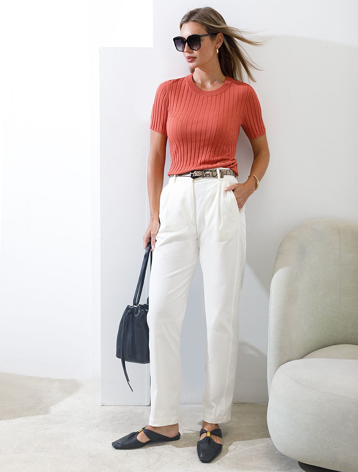 Джемпер тонкой вязки из вискозы с нейлоном D39.318 терракотовый