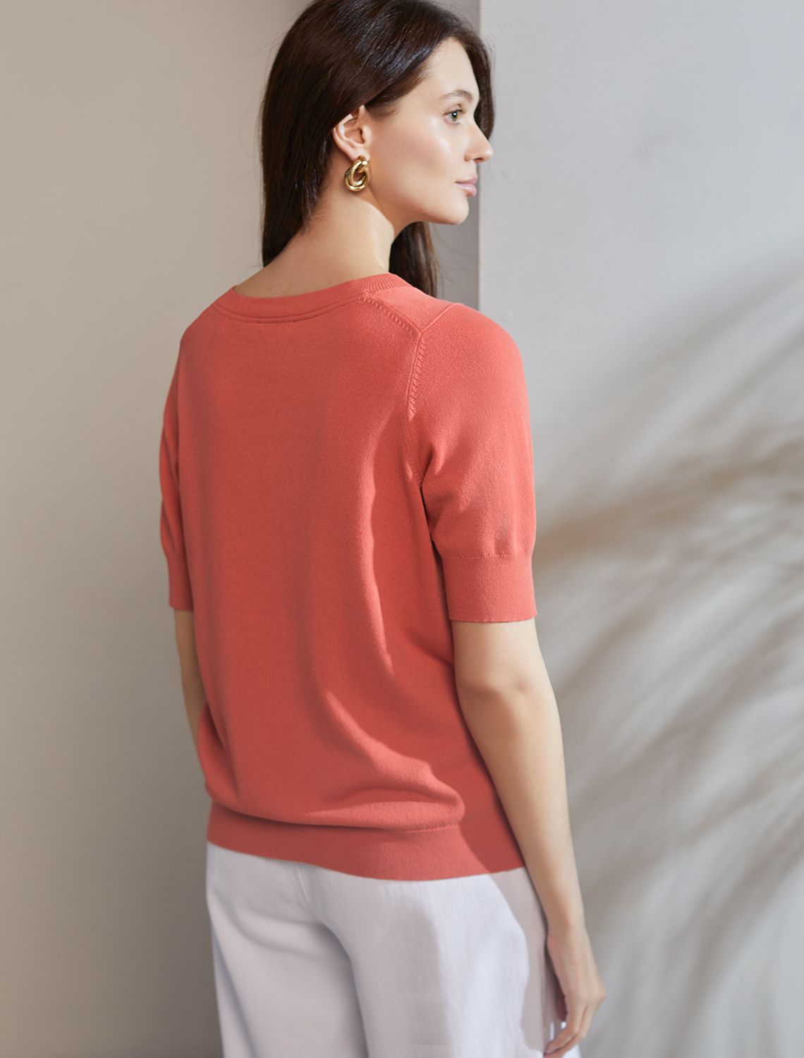 Джемпер тонкой вязки из вискозы с нейлоном D39.355 терракотовый