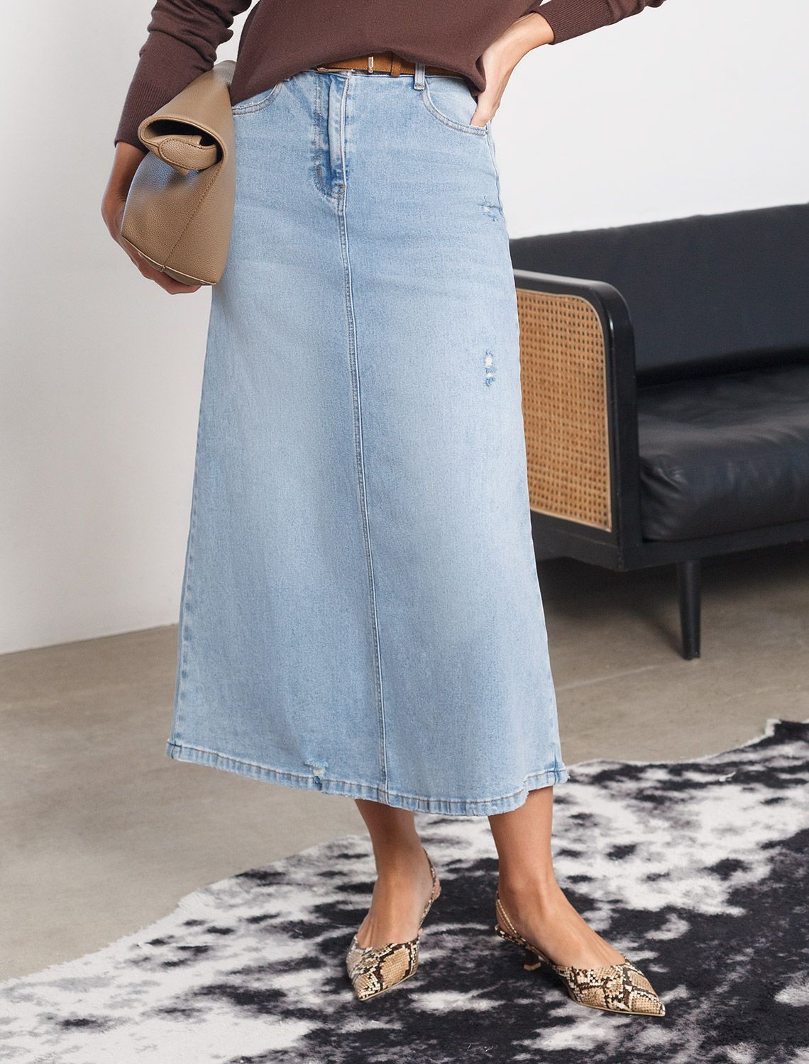 Юбка А-силуэта из эластичного денима D56.118 голубой