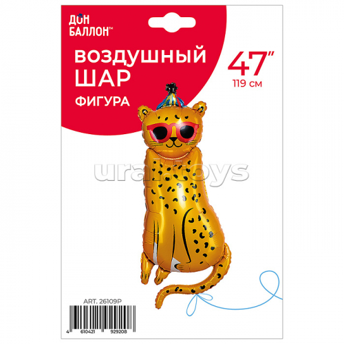 Шар (47''/119 см) Фигура, Леопард в солнечных очках, 1 шт. в уп.