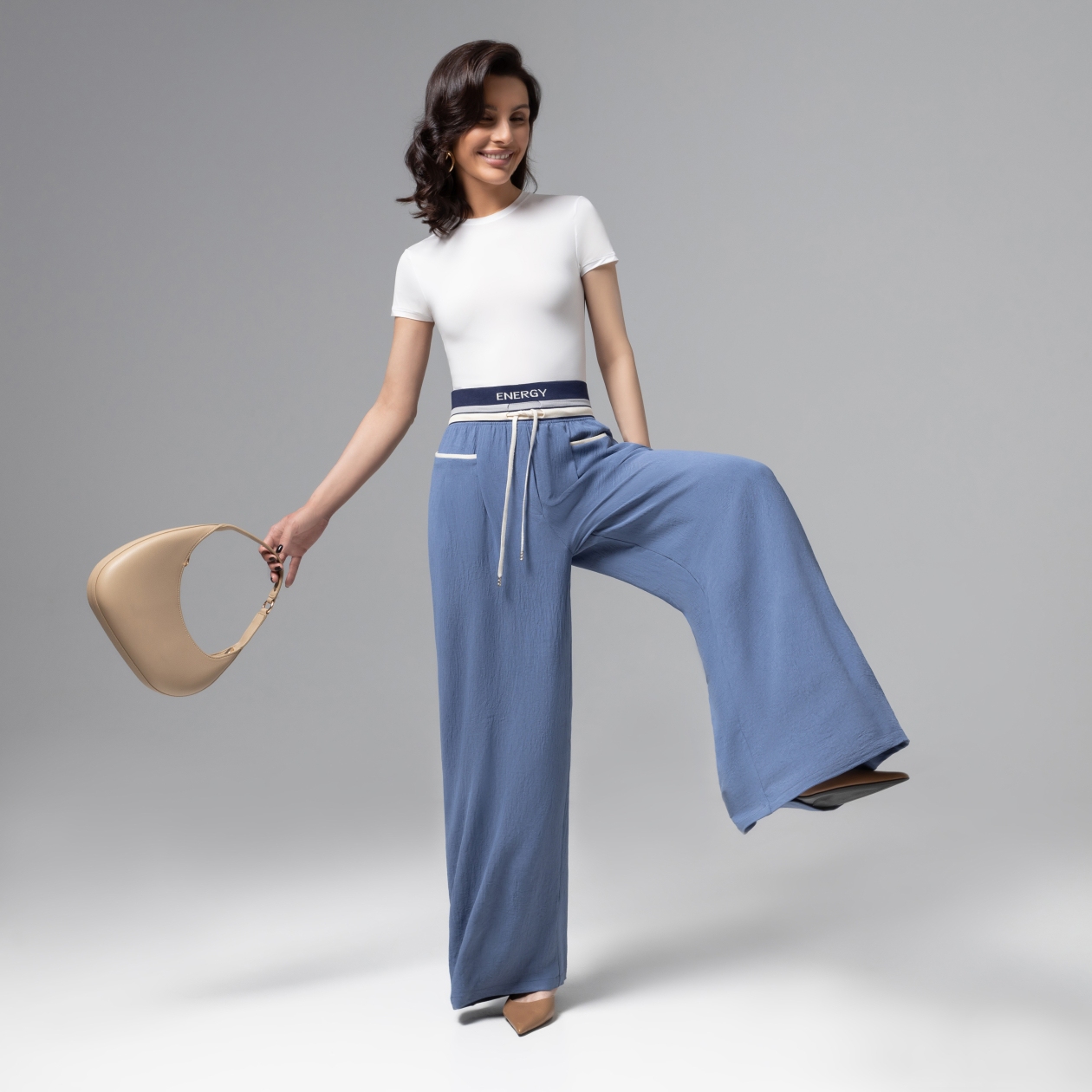Брюки с высокой посадкой, Красота в движении (deep blue)