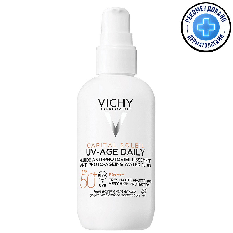 VICHY Невесомый солнцезащитный флюид для лица против признаков фотостарения UV-Age Daily SPF 50+, 80 мл
