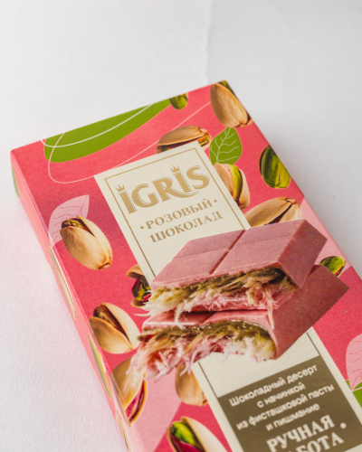 Шоколад розовый IGRIS с начинкой из фисташковой пасты и пишмание, 150г
