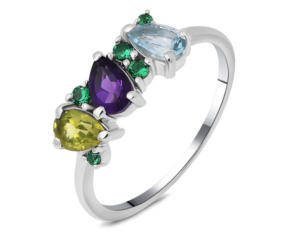 Кольцо, аметист , перидот , топаз , наноизумруд, Эвиана