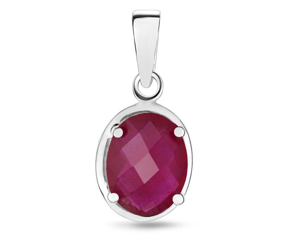 Подвеска, 1 рубин корунд овал 8х10 мм/3.48 ct, Шэди