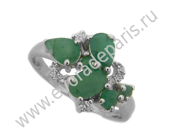 Кольцо из серебра изумруд, куб.циркон., Голландия