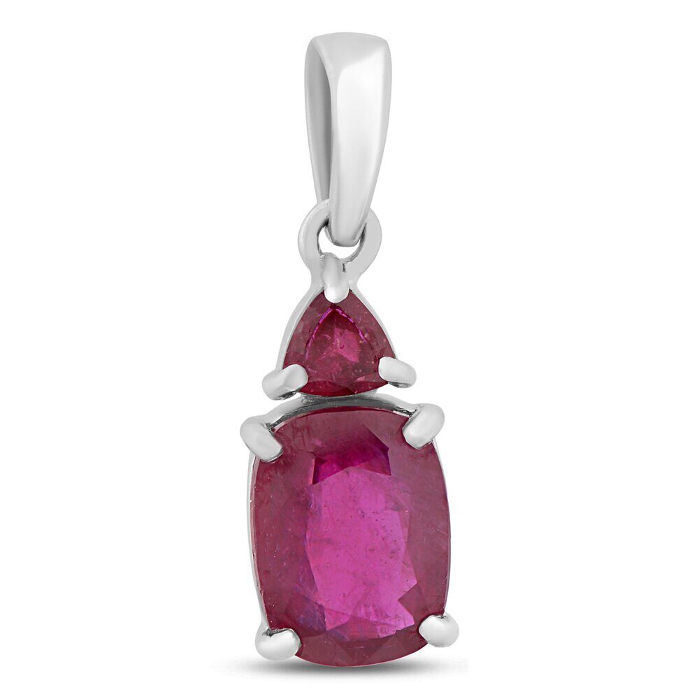 Подвеска, 1 рубин корунд кушон 7х9 мм/2.75 ct , 1 рубин корунд триллион 4 мм, Джени
