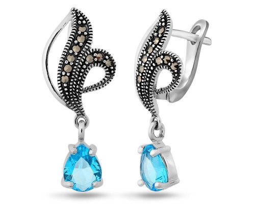 Серьги, марказит , синт.топаз, SL-AGA1550