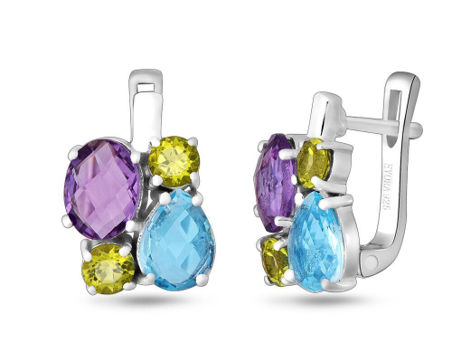 Серьги, аметист , топаз , перидот, Микс2