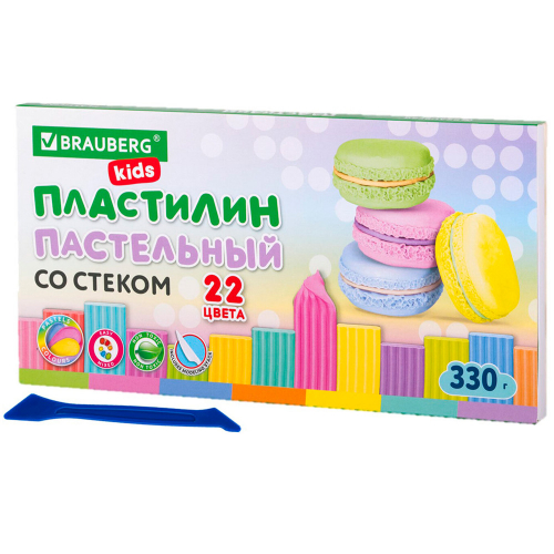 Пластилин 22 цв пастельные цвета BRAUBERG KIDS 330 грамм, стек, 106682 в Нижнем Новгороде