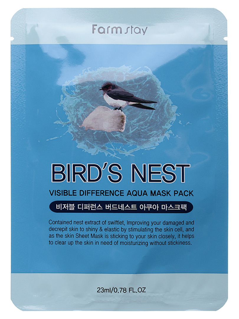 ФМС VD Маска тканевая FarmStay VISIBLE DIFFERENCE BIRDS NEST AQUA MASK PACK
