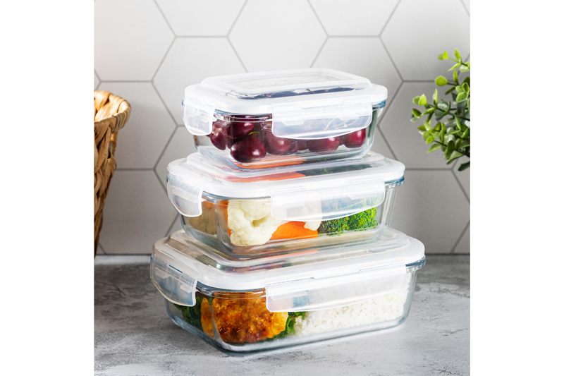 БЫЛО 1074 руб!! Набор 3 прямоугольных контейнеров 360 мл, 600 мл, 1000 мл с пластик. крышк. с защел., с сил.уплотн