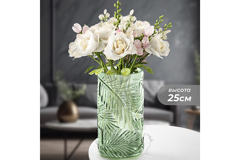 БЫЛО 1222 руб!! Ваза 13,5*13,5*25 см зеленая, стекло