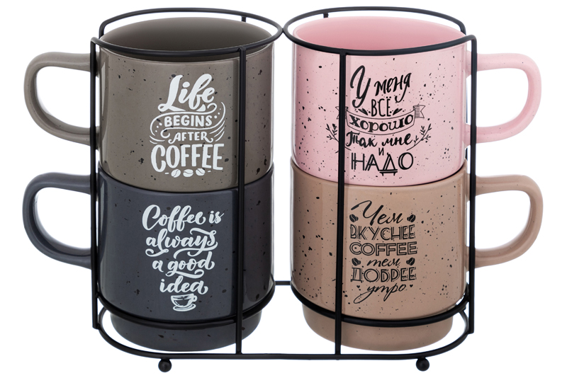 БЫЛО 1466 руб!! Набор 4 кружек 380 мл 13,5*9*9 см