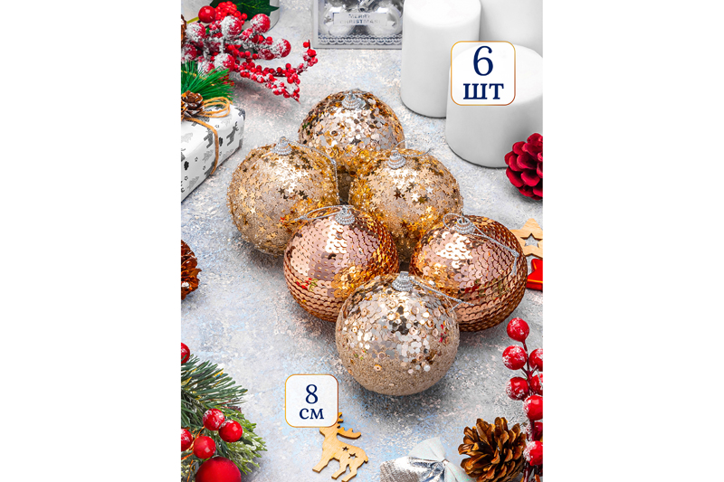 БЫЛО 850руб! Набор 6 новогодних шаров 8*8 см