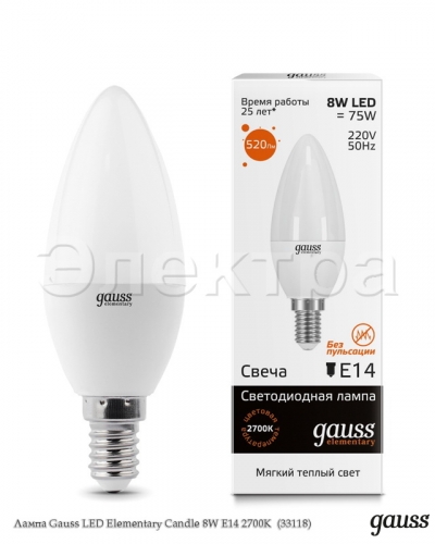 Лампа Gauss LED Elementary Candle 8W E14 2700K (33118)