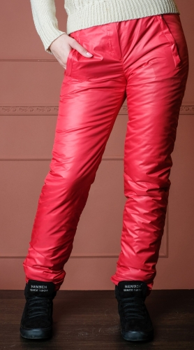 Утепленные зауженные женские брюки утеплитель флис арт. 006-ф цвет красный