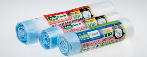 VIP Пакеты для мусора MIRPACK с завязками рулон 60л(60*70) 15 мкм/10 шт
