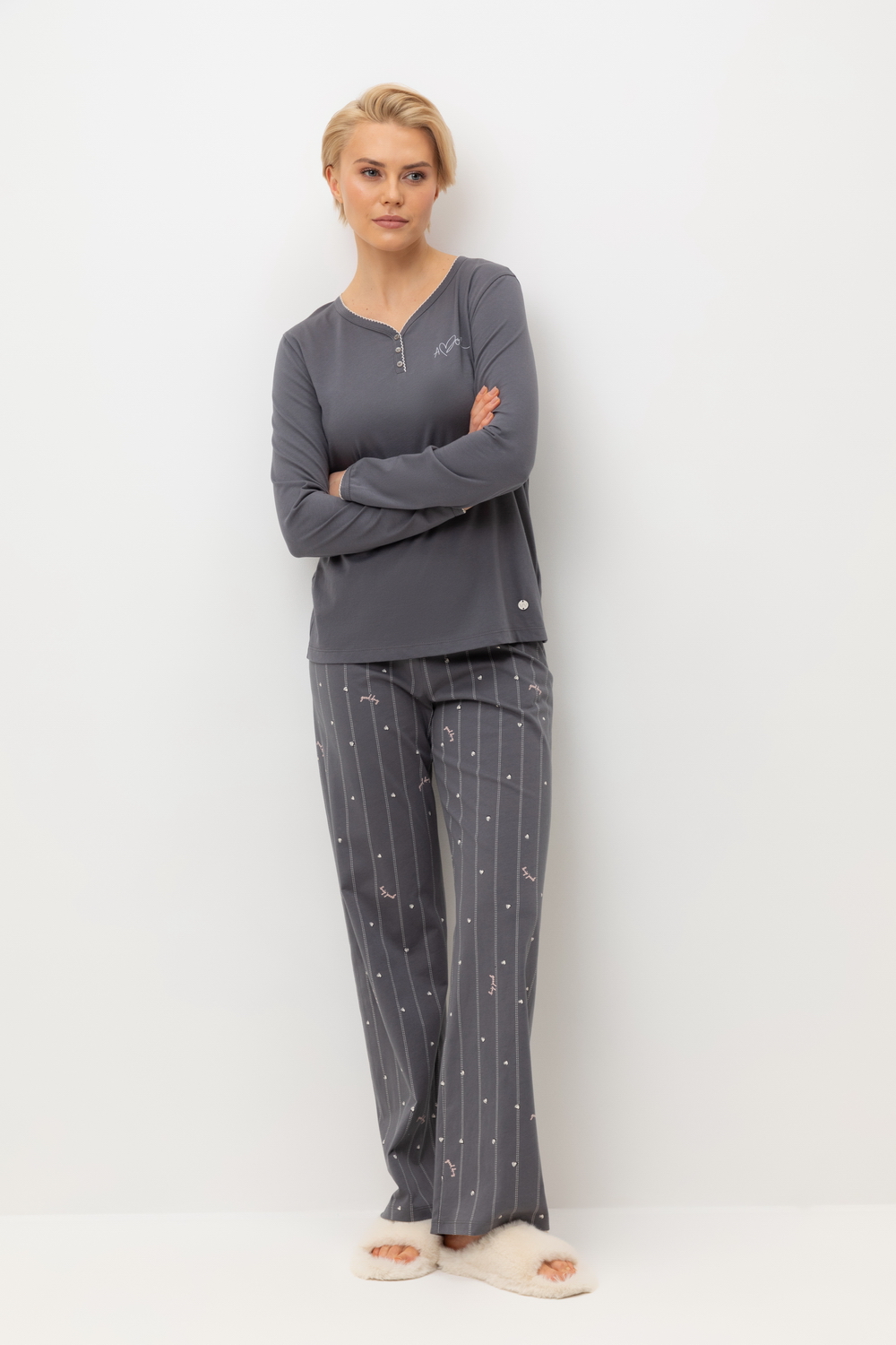 VN Пижама Е 20179 серый, полоски и сердечки VN