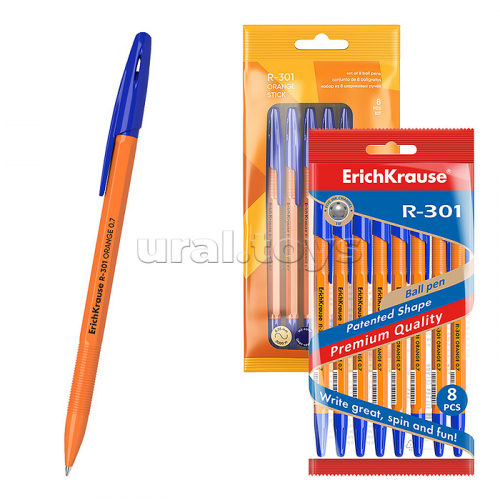 Набор из 8 ручек шариковых R-301 Stick Orange 0.7, цвет чернил синий (в пакете)