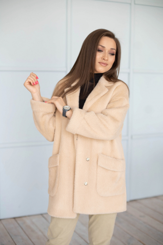 Ст.цена 4800р. Пальто женское демисезонное 25520 (беж/тедди)