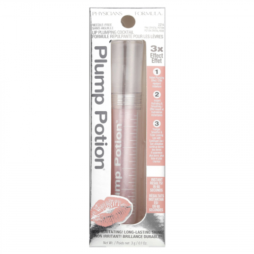 Physicians Formula, Plump Potion, безинъекционный коктейль для увеличения объема губ, Pink Crystal Potion 2214, 3 г (0,1 унции)