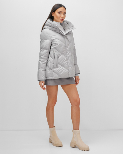 Куртка зимняя женская из овчина стильная и модная серого цвета 7348Sr